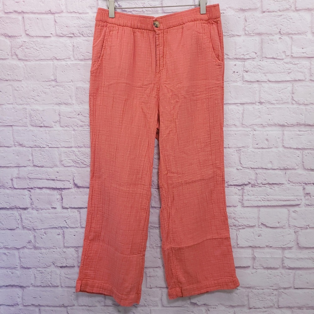 Wonderly Gauze Cotton Wide Leg Trousers M Elastic Waist Beachy Boho Lagenlook